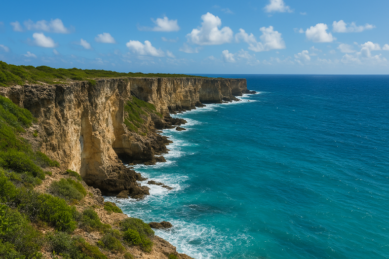 Falaises majestueuses du Nord Grande-Terre surplombant une mer turquoise